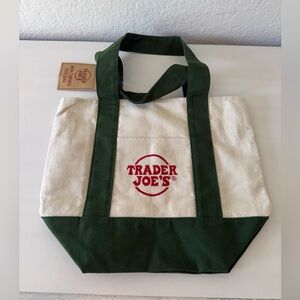 Trader Joe's Green & Beige Canvas Mini Tote Bag